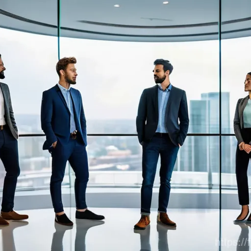 리눅스 자격증 취득 후 커리어 개발 방향 - **Prompt:** A diverse group of young professionals, smartly dressed in modern business casual attire...