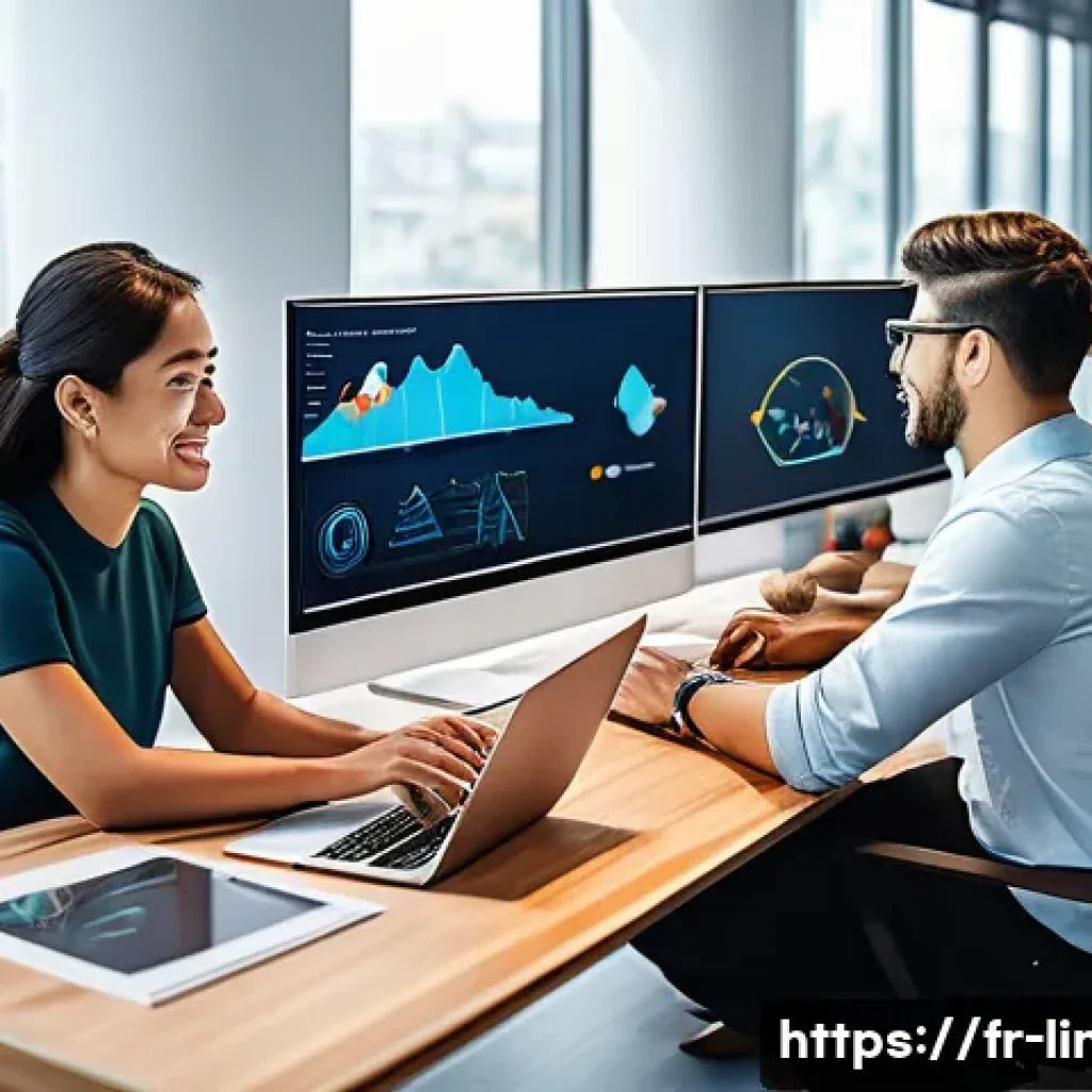 리눅스 자격증 취득 후 해외 취업 성공 후기 - A modern international tech workspace featuring diverse professionals collaborating around laptops d...