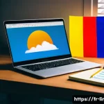 Home 21 리눅스 자격증 취득을 위한 추천 학습 자료 - A cozy home office setup for a French Linux learner, featuring a modern laptop displaying a Linux te...