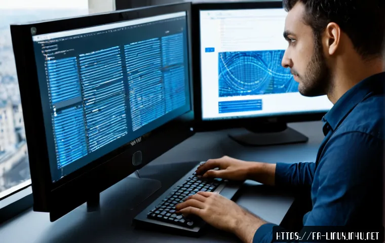 리눅스 실무에서 경험한 보안 문제 해결 사례 - Photorealistic French IT security engineer in a modern Paris office, carefully investigating a Linux...