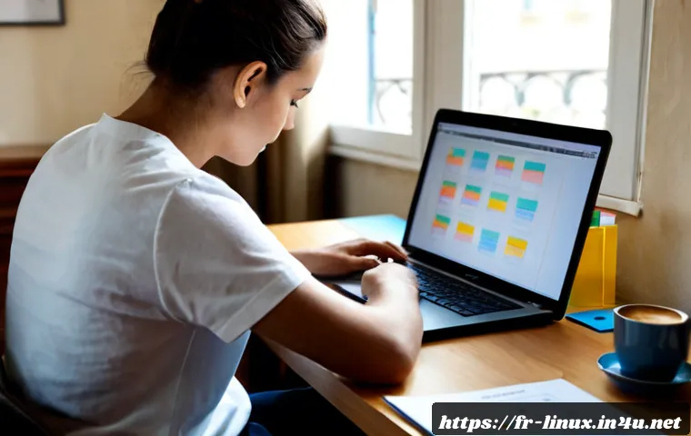 리눅스 필기 시험의 난이도별 학습 전략 - Photorealistic French adult learner at a tidy home desk in Lyon, calmly reviewing Linux study materi...